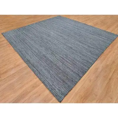 Isabelline 12'x12' Arsenic Gray Modern Striae Design Soft Pile Natural Wool Hand Loomed Square Rug 3F81AD470F6544F5AC7A4