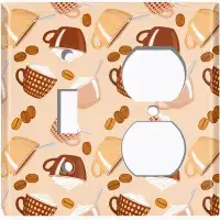 WorldAcc Metal Light Switch Plate Outlet Cover (Coffee Mocha Espresso Beans Cup Tan - (L) Single Toggle / (R) Single Out