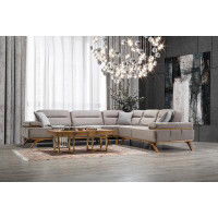 Everly Quinn Braison 120 in. W 3-Piece Soft Touch Velvet L-Shaped Sectional in Taupe
