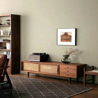 STAR BANNER Japanese simple solid wood rattan woven TV cabinet living room retro TV cabinet