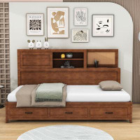 Latitude Run® Wooden Platform Bed with 3 Drawers and Shelf and USB Ports