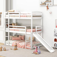 Harriet Bee Twin Over Twin Over Twin Adjustable Triple Bed With Ladder And Slide, White (OLD SKU:SM000508AAK-1)