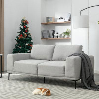 Ivy Bronx Mid-century Modern Light Grey Linen Loveseat Sofa, 74.8 Inch For Living Room, Apartment, Bedroom