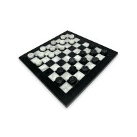 Marble Cultures Premium Black & White Marble Checkers Board With Black Border And Marble Pieces | 13" Marble Checkers Se