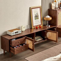 LORENZO Black walnut rattan TV cabinet simple modern solid wood cabinet furniture