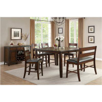 Saflon Azaria Dark-Brown Faux Leather Upholstered Seat Rectangular Counter Height Dining Room Set