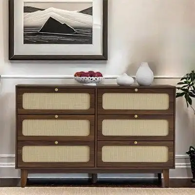 Disney Rattan Dresser With Six Drawers And Adjustable Legs