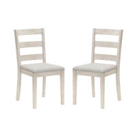 Gracie Oaks Gracie Oaks Balthrop Wood Ladder Back Dining Chair, Set Of 2, White Wire Brush