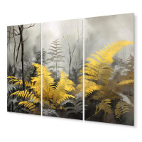 Design Art Yellow Grey Ferns Dream II - Floral Metal Wall Decor Set