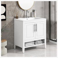 Ebern Designs Bathroom Vanity With Sink, Multi-Functional Bathroom Cabinet With Doors And Drawers, Solid Frame And MDF B