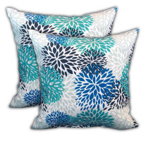 HomeRoots 18" X 18" Blue And White Blown Seam Floral Throw Indoor Outdoor Pillow