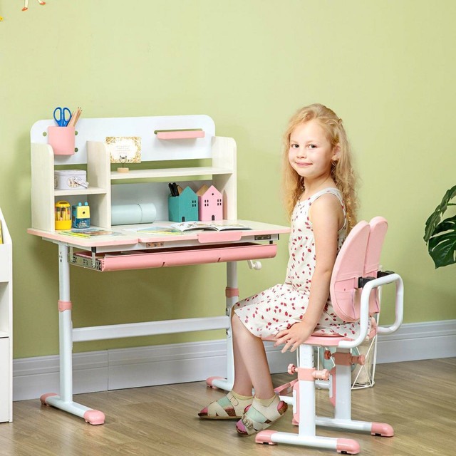 KIDS DESK AND CHAIR SET, HEIGHT ADJUSTABLE STUDENT WRITING DESK &amp; CHAIR WITH ADAPTIVE SEAT BACK in Toys & Games - Image 2