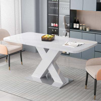 Ivy Bronx Stretchable Dining Table,X-Shape Leg with Metal Base