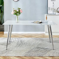 Wrought Studio Modern minimalist rectangular glass dining table white 63"*35.4"*30"