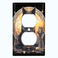 WorldAcc Metal Light Switch Plate Outlet Cover (Halloween Spooky Black Cat - Single Duplex)