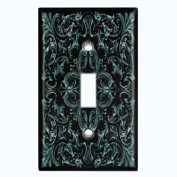 WorldAcc Metal Light Switch Plate Outlet Cover (French Victorian Frame Teal 13 - Single Toggle)