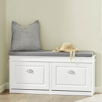 Gracie Oaks Storage Bench with Drawers & Padded Seat Cushion