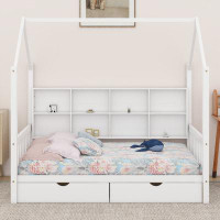 Harper Orchard Twin Wooden House Bed With Drawers,Kids Bed With Storage Shelf
