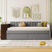 Latitude Run® Multi-Functional Twin Size Upholstered Daybed With Storage Armrest,2 Drawers,Cup Holder And Sockets