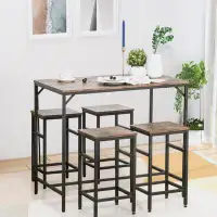 17 Stories 5-Piece Industrial Dining Table Set, Bar Table & 4 Stools Set