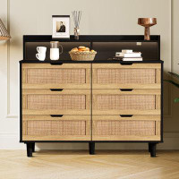 Bay Isle Home™ Rattan Dresser with Drawers and LED Lights for Living Room