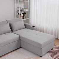 Latitude Run® 84"Adjustable Backrest Sofa Bed,3 in 1 Linen Sleeper with USB Ports & Cup Holders