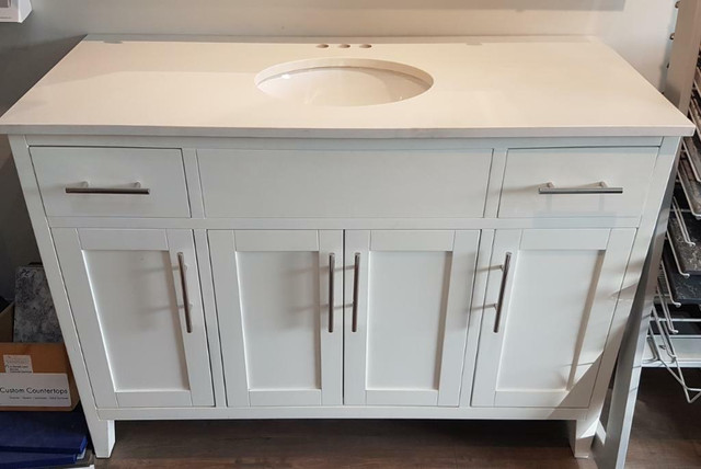 48 x 22 x 3/4 Off White Quartz Counter top w Oval Porcelain Undermount Sink  In Stock in Cabinets & Countertops in Edmonton - Image 3