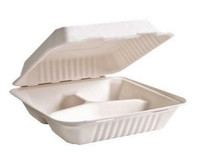 Sugarcane Take Out Containers, 9 x 9 x 3, 3 Compartments, 50 pcs