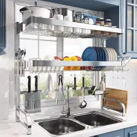 Rebrilliant Over Sink Dish Drying Rack, MAJALIS 3 Tier Full 304 Stainless Steel Large Dish Drainer For Kitchen, Height A