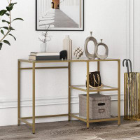 Mercer41 Mercer41 42” Modern Console Table Tempered Glass Entryway Table With 2 Open Shelves & Metal Frame
