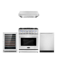 Cosmo 4 Piece Kitchen Package With 30" Freestanding Gas Range 30" Under Cabinet Range Hood 24" Built-in Fully Integrated