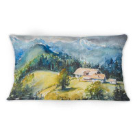 East Urban Home Mountain Ranges And Farm In Foreground - Country Printed Throw Pillow 1
