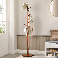 Latitude Run® VASAGLE Solid Wood Coat Rack, Wood Hall Tree, Coat Rack Stand With 7 Rounded Hooks, Stable Round Base, 3 H