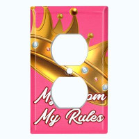 WorldAcc Metal Light Switch Plate Outlet Cover (My Room My Rules Princess Crown Pink - Single Duplex)