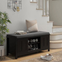 Wildon Home® Entry Storage Shoe Bench With Sliding Door And Upholstered Seat
