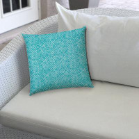 East Urban Home 14" X 20" Turquoise And White Blown Seam Zigzag Lumbar Indoor Outdoor Pillow