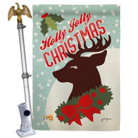 Breeze Decor Holly Jolly Christmas - Impressions Decorative Aluminum Pole & Bracket House Flag Set HS114197-BO-02