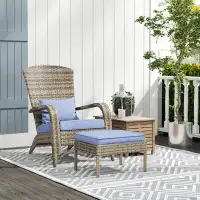 Bay Isle Home™ Patio Wicker Adirondack Chair With Ottoman, Outdoor Fire Pit Chair With Cushions
