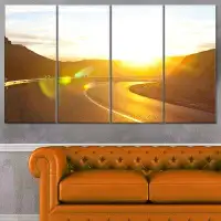 Design Art 'Yellow Road Under Sunset' 4 Piece Photographic Print on Wrapped Canvas Set