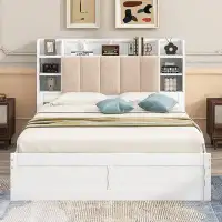 Latitude Run® Wood Queen Size Platform Bed With Storage Headboard