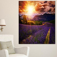 Made in Canada - Design Art Beautiful Sunset over Lavender Field - Wrapped Canvas Photograph Print