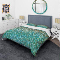 Made in Canada - East Urban Home Teal Geometric 2 Piece Duvet Cover Set