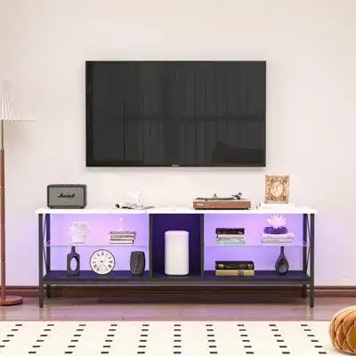 Ivy Bronx TV Stand,Iron TV Cabinet,Entertainment Centre, TV Set, Media Console, With LED Lights, Remote Control,Toughene