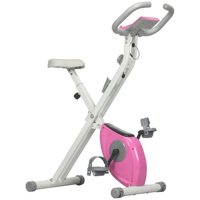FOLDABLE EXERCISE BIKE INDOOR STATIONARY BIKE W/ 8-LEVEL MAGNETIC RESISTANCE LCD SCREEN PHONE HOLDER FOR HOME GYM PINK in Exercise Equipment