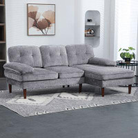 Latitude Run® L-Shape Sofa with Right Chaise Lounge and Rubber Wooden Legs, Gray
