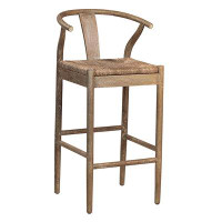 Rosecliff Heights Buchholtz Natural Oak and Woven Wicker Wishbone Back Dining Bar Stool