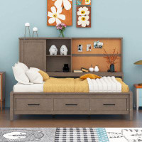 Latitude Run® Britta Twin Size Lounge Daybed With Shelves, Cork Board, USB Ports And 3 Drawers