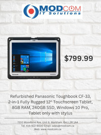 Panasonic Toughbook CF-33, 2-in-1 Fully Rugged 12 Touchscreen Tablet, 8GB RAM, 240GB SSD, Windows 10 Pro