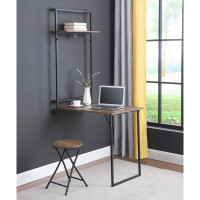 Latitude Run® Fadile Foldable Wall Desk with Stool Rustic Oak and Sandy Black
