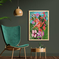 East Urban Home Ambesonne Flamingo Wall Art With Frame, Illustration Of Animal Tropical Garden Hibiscus Flower Plant Vin